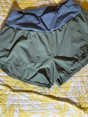 lululemon athletica Olive Green Shorts with Blue Waistband